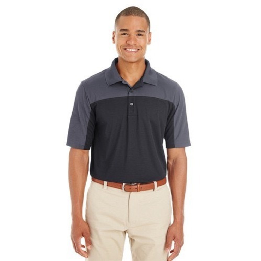 NWT Core365 Mens CE101 Performance Polo Shirt Black Carbon Color-block Large
